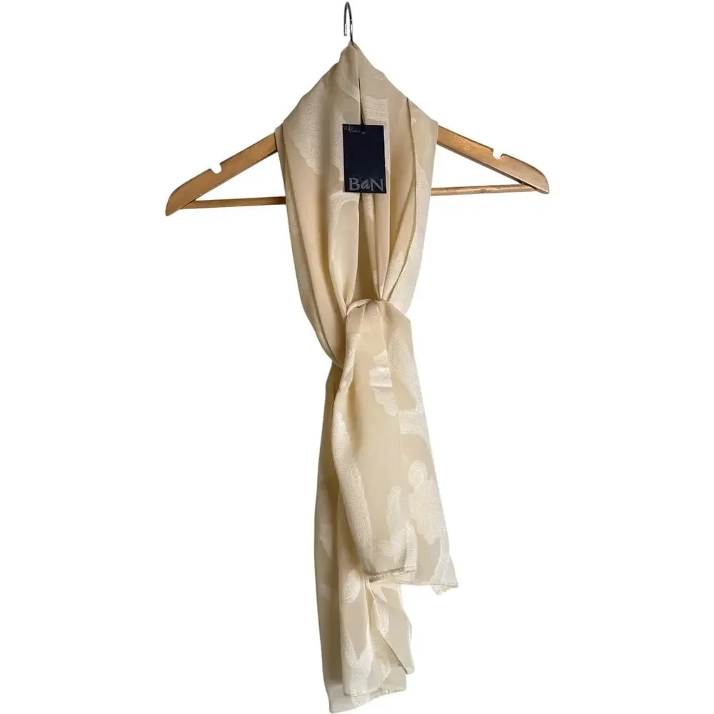 BAN NWT Cream Vanilla Silk Blend Paisley Scarf 18x63 Made in Croatia